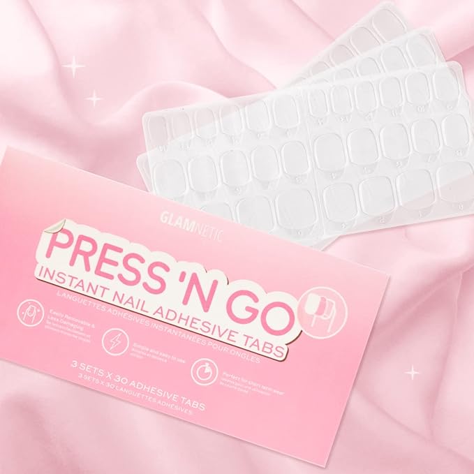 Glamnetic Press 'n Go Instant Nail Adhesive Tabs | Short Term Wear, Easily Removable & Less Damaging, Customized Fit | 90 Tabs