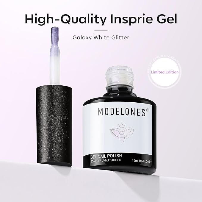 modelones White Gel Nail Polish Pearl White Gel Polish 15 ML Glitter Shimmer Mermaid Nail Gel Soak Off UV Gel for Salon DIY Manicure
