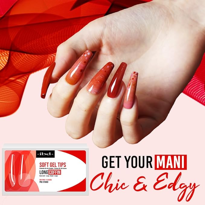 IBD Clear Soft Gel Nail Tips - Long Coffin Shape, Pre-Etched Fake Nail Extensions, Lightweight and Durable Acrylic Press On Nails, 504 Tips, 1-Pack