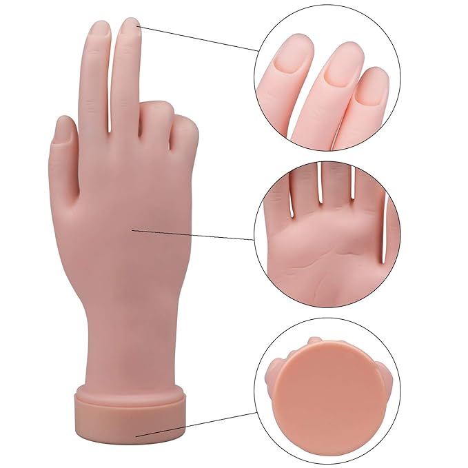 Hedume 3 Pack Practice Hand, Nail Trainning Practice Hand, Fake Hand for Nails Practice, Flexible Movable Fake Hand Manicure Practice Tool for Nail Art Training