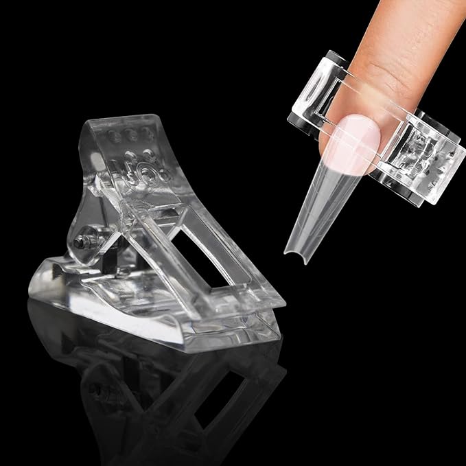 10 Pcs Nail Tips & Clip for Quick Nail Extension Mold Building - Transparent Dual Nail Form Clip Builder DIY Nail Art Tool