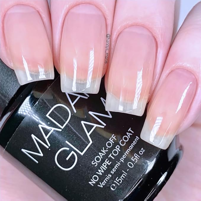 Madam Glam - No Wipe Top Coat 15 ml | 0.5 fl oz - Infinite Shine, No Sticky Residue - UV/LED lamp - Vegan, Cruelty-Free and Hema-Free