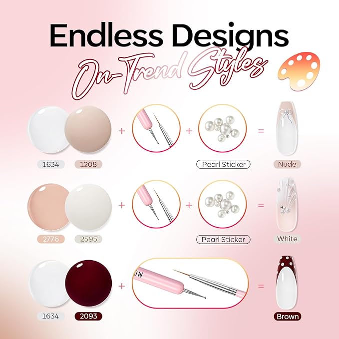 Modelones Gel Nail Polish Set -6 Colors Nude Pink White Gel Polish Kit Skin Tones Brown Milky White French Jelly Nail Gel Polish Nail Art Salon DIY Gift with Pearl Stickers & Nail Dotting-Liner Brush