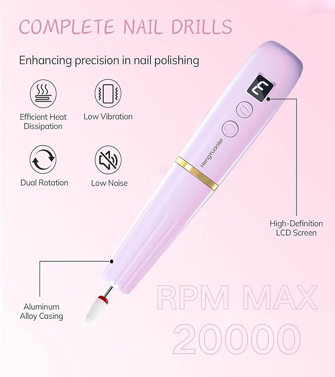 Electric Nail Drill Machine File Efile Set for Acrylic Gel Nails Portable Nail Drill Machine Kit Rechargeable Pedicure Tools for Hand Feet Manicure Pedicure Tools Polishing Set (Purple)