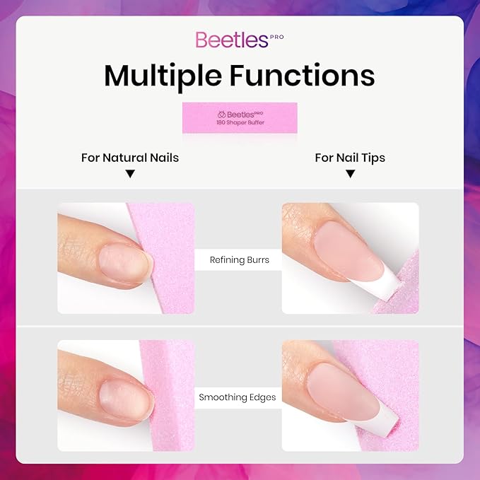 Beetles Pro 10Pcs Nail Buffer Block for Acrylic and Natural Nails, Fine Grit 4 Sided 180 Finishing Buffers for Acrylic Nails Gel Polish Professional Manicure File Blocks Set Nails Manicure Tools Pink