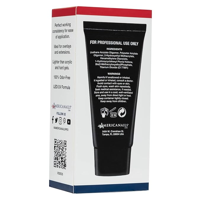 Americanails DuraFlex Gel Paste - Polygel Nail Paste for Nail Overlay and Nail Extension, Odor Free Poly Gel Nail Paste - Nail Strengthener for Durable and Lightweight Nails - 2oz Tube - White