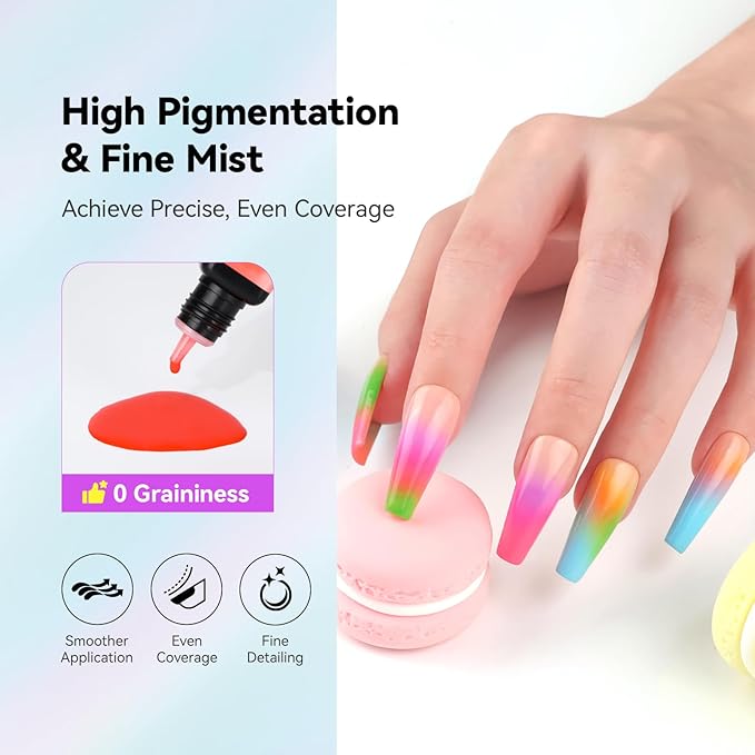vrenmol 12PCS Airbrush Gel Nail Polish Hema-Free: No Need Dilution Airbrush Gel Nail Polish 12 Bright Colors Airbrush for Nails Paint Stencils Patterns Gradients Ombre French Nails Manicure Pedicure