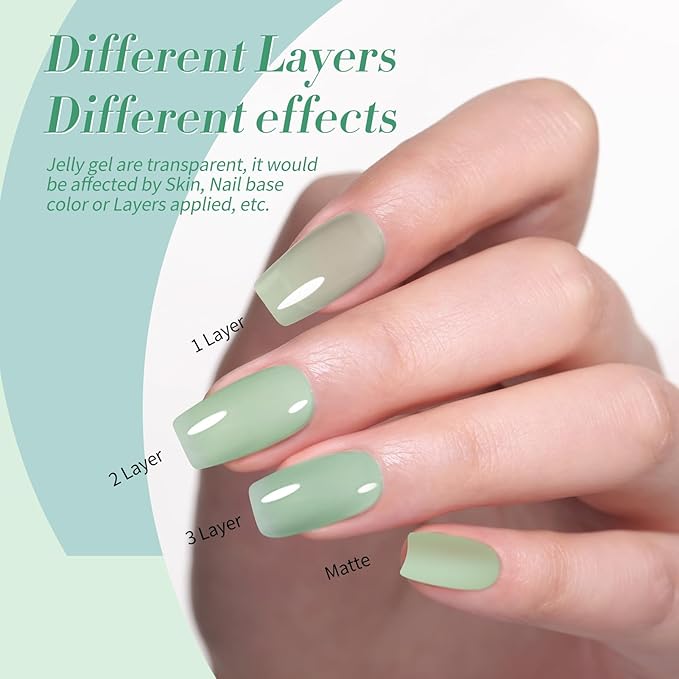 Born Pretty Green Gel Nail Polish,Spring Summer Jelly Transparent Gel Polish,Cat Magnetic Eye,Shimmer Glitter Green Gel Polish Kit for Salon Manicure and Nail Art DIY at Home 6Colors