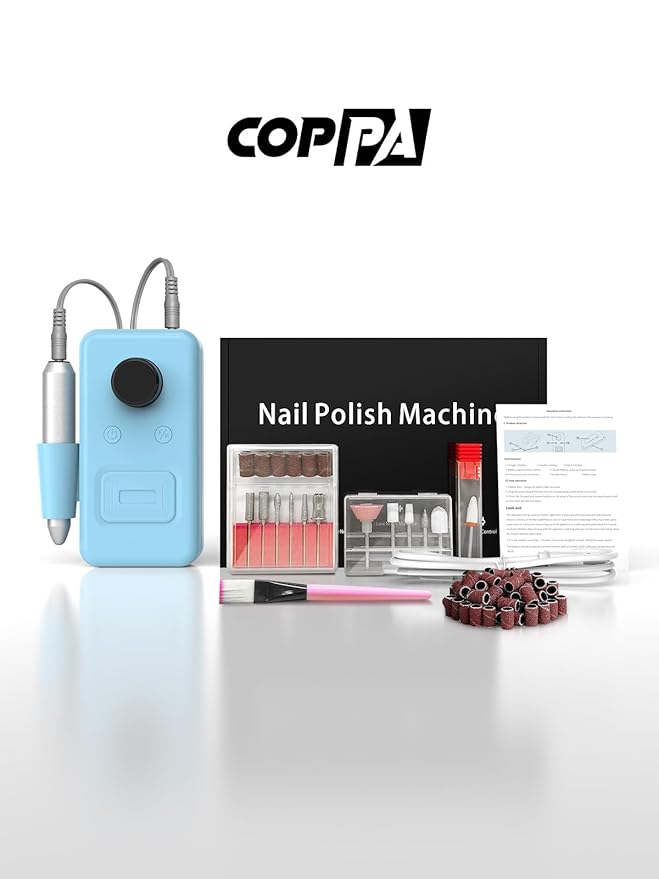 COPPA Portable Nail Drill, NDK106 Electric Nail Drill Professional Kit with 12 Bits 31 Sanding Bands, 45000RPM Rechargeable Nail Drills Machine for Acrylic Nails Gel Polishing Removing, Home & Salon