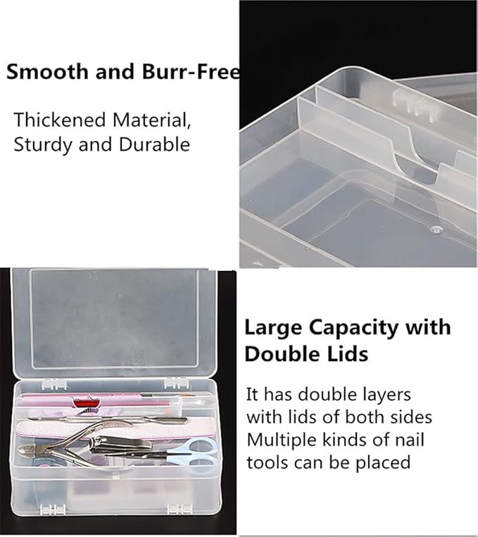 Plastic Nail Art Tools Organizer Nail Brushes Container Case Manicure Tools Holder Double Layers Large Capacity Nail Tools Storage Box (transparent)