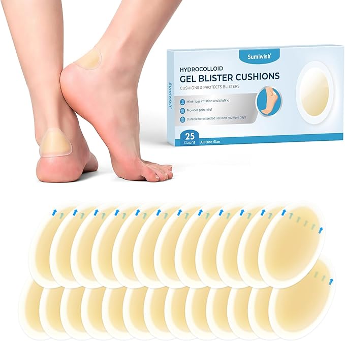 Sumiwish Blister Bandages - 25 ct - Hydrocolloid Pads for Faster Healing - Waterproof, Durable & Grab-N-Go Design - for Toes, Heels & Fingers(Heel Pack)