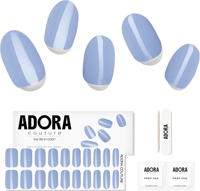 Semi-Cured Gel Nail Strips - 20 Salon-Quality Gel Sticker with UV Light Required, Long Lasting, Easy Application & Removal, Includes Prep Pad, Nail File, Wooden Stick – Muted Slate