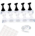 Nail Holder for Nail Art Practice, Nail Stands for False Nails Painting, 30 pcs of adhesive putty 1 Crystal Base 2 Sets Magnetic Acrylic (Black+White)