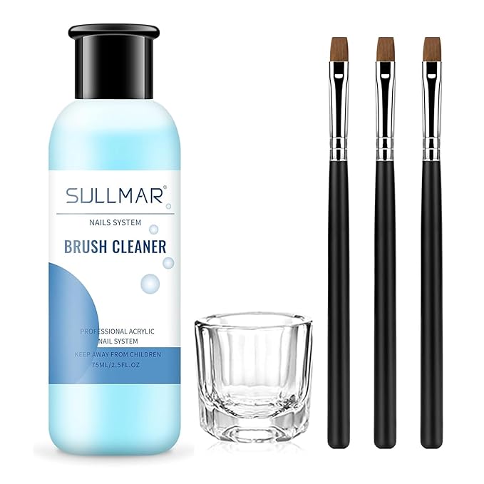 Nail Art Brush Cleaner & Restorer Nail Brush Liquid Cleaner Quickly Clean Gel Nail Brushes Kit with Glass Cup Nail Brush Preserver for Any Nail Tools 75ml