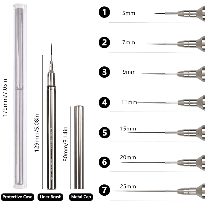 Metallic Nail Art Pen & Liner Brush Set, UV Gel Polish Painting Nail Design Tools for Crisp Long Lines, Tiny Details & Fine Drawing, Manicures Brushes for Women (Sizes 9mm)