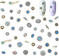 WADORN 50Pcs Turquoise Nail Charms, Western Bohemia Enamel Metal Nail Art Charms 3D Metallic Gems Decor for DIY Manicure Accessories Woman Girl Valentines Wedding Prom Nails Craft Decorations