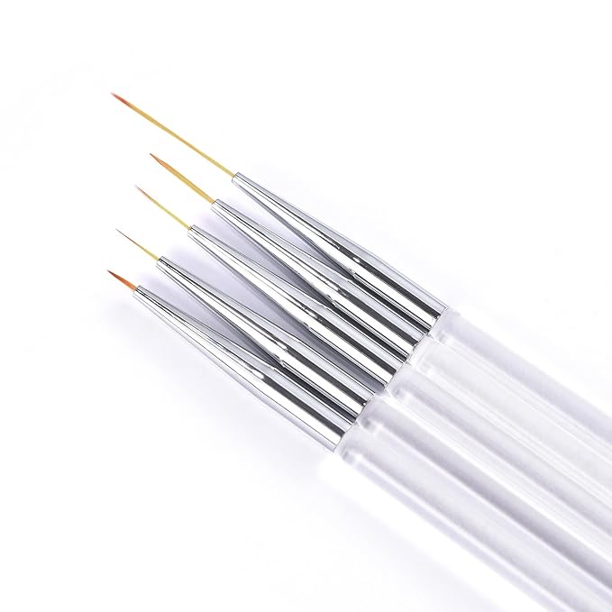 Nail Art Liner Brushes with Nail Brush Holder 5Pcs Striping Brushes Gel Polish Painting Art Design Pen Set for Fine Drawing (White)