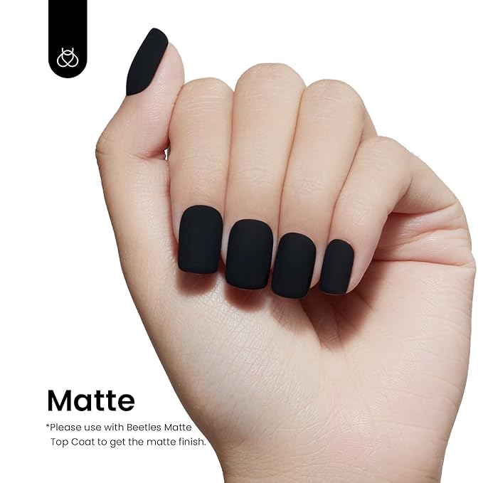 Beetles Black Gel Polish 2Pcs 0.51Fl.OZ Pure Black Gel Nail Polish Set 15ml Dark Base Color Soak Off Uv Nail Lamp Art Manicure DIY Design Gift for Women Long Nights Collection