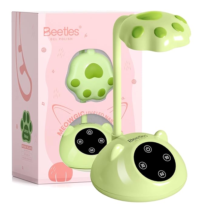 Beetles Gooseneck UV Nail Lamp - Meowgic LemonMeow Mini LED Nail Light with 3 Timer and Countdown Display Flash Cure Lamp for Gel Polish Nails Glue Builder Gel Smart Sensor Cordless Nails Dryer