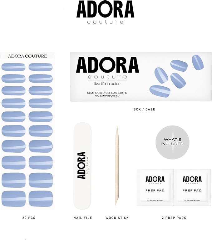 Semi-Cured Gel Nail Strips - 20 Salon-Quality Gel Sticker with UV Light Required, Long Lasting, Easy Application & Removal, Includes Prep Pad, Nail File, Wooden Stick – Muted Slate