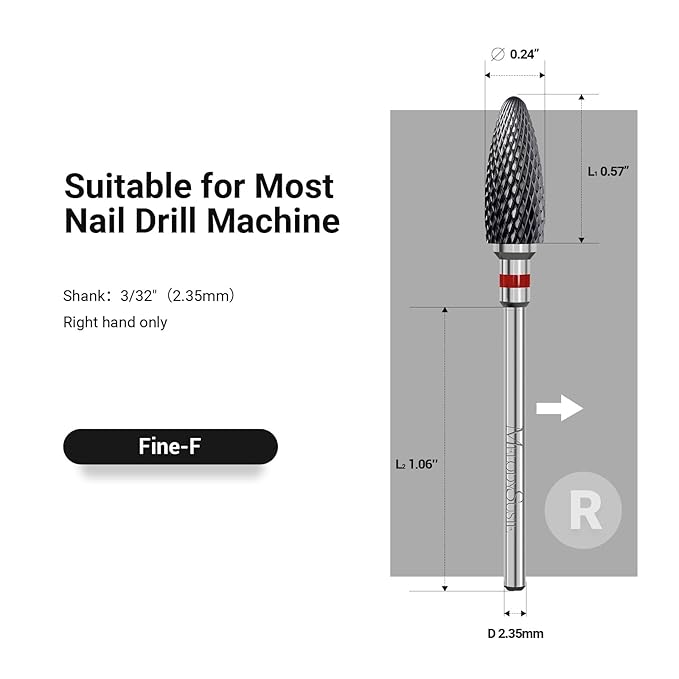 MelodySusie Ceramic Nail Drill Bit, 3/32'' (2.35mm) Professional Acrylic Nail File Flame Drill Bit for Manicure Pedicure Cuticle Gel Nail Polishing, Beginners Bits, Black, Series Bit-S, Fine