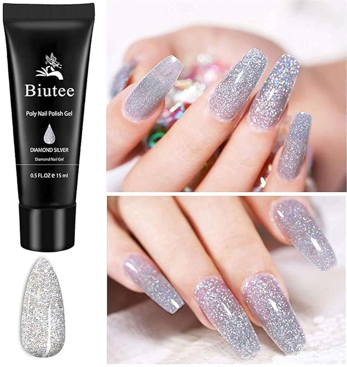 Poly Extension Gel Set, 7 Colors Poly Nail Builder Gel Temperature Color Change Glitter Clear Pink Nail Extension Gel Enhancement Set for Manicure Starter DIY at Home
