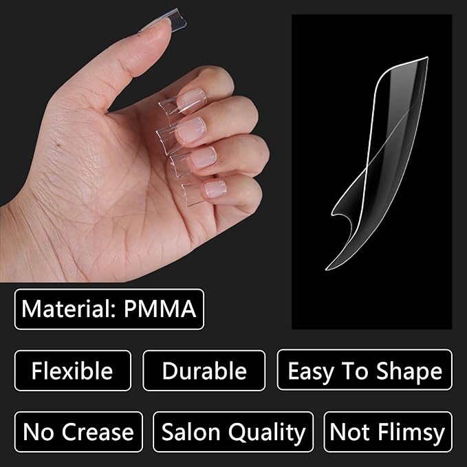 Laza 600pcs Short Duck Nail Tips 12 Sizes Box-packed Clear Duck Nails Full Cover Wide Nail Tips French False Nail Tips for Acrylic Nails Extension Tips — 22MM