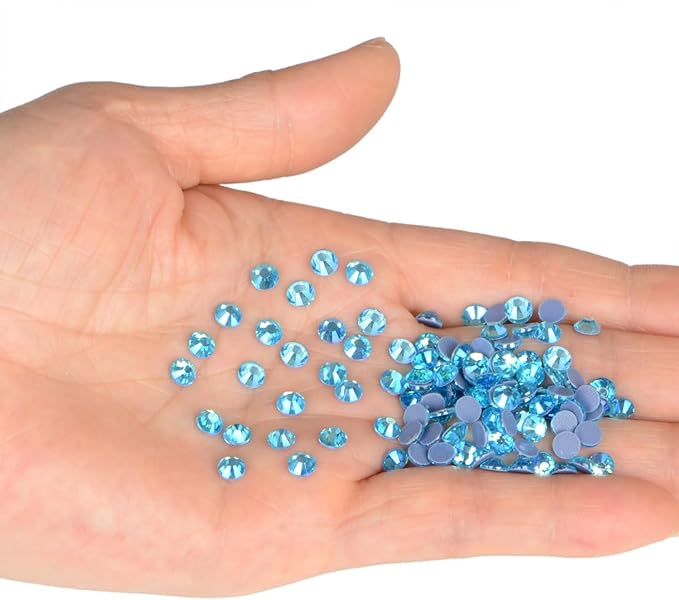NCB 2880pcs Iron on Crystal Rhinestones Round Gems for Crafts Decoration DIY Jewelry Making (Aquamarine AB, SS16 3.8mm)