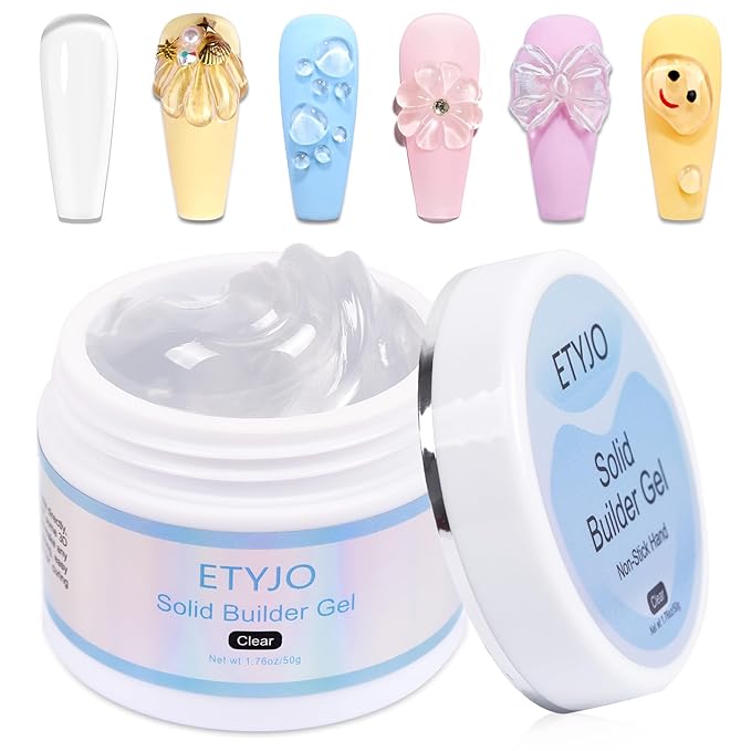 Solid Gel Builder for Nails 50g Large Capacity Clear Non-Stick 3D Carving Gel for Nail art Hand Nail Extension Art Hard Gels for Nails Salon UV Home DIY
