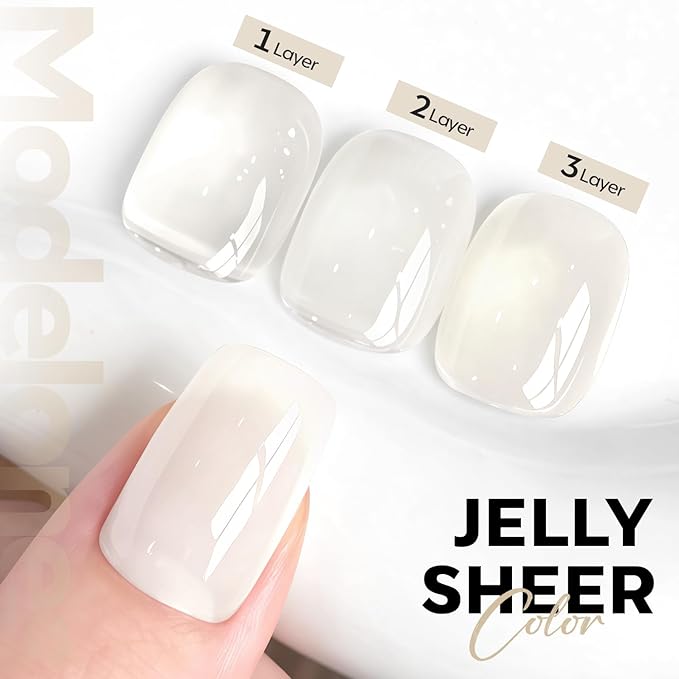 modelones White Gel Nail Polish Beige Cream Milky Jelly Translucent Gel Polish Neutral Sheer Nails Soak Off LED Nail Lamp Manicure Salon Gift 15 ML