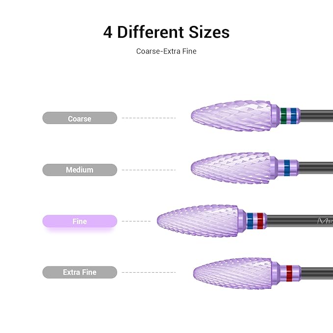 MelodySusie Ceramic Nail Drill Bit, 3/32'' (2.35mm) Professional Acrylic Nail File Flame Drill Bit for Manicure Pedicure Cuticle Gel Nail Polishing, Beginners Bits, Purple, Series Bit-S, Fine