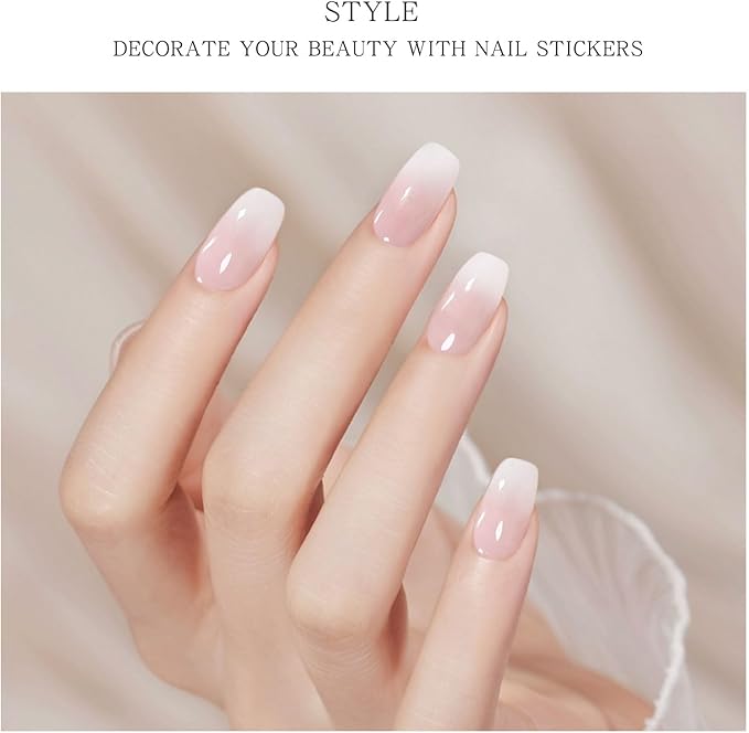 JMEOWIO Gel Nail Stickers White Transparent Semi Cured Gel Nail Strips Wraps UV/LED Nails Art Design Decoration Accessories