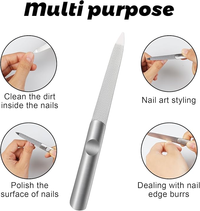 2pcs Metal Nail File, Double-Sided Precision Diamond Nail File, Stainless Steel Nails Files for Family Salons or Travel Trimming and Polishing Natural Acrylic Fingernail Toenail Files