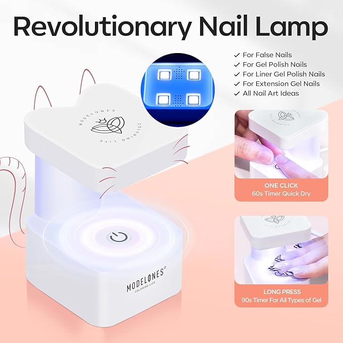 modelones Medium Square Gel Nail Tips Kit, 9-in-One Nail Glue with Portable U V Lamp 216Pcs 12Sizes Pre-Etched Press ons Fake Acrylic Extension Kit DIY Salon Gift for Women
