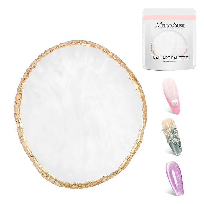 MelodySusie 1PC Round Shape Resin Nail Art Palette, Professional Color Mixing Board for Gel Polish, Acrylics, Pigment Blending, Salon and DIY Makeup Artist Tool, White