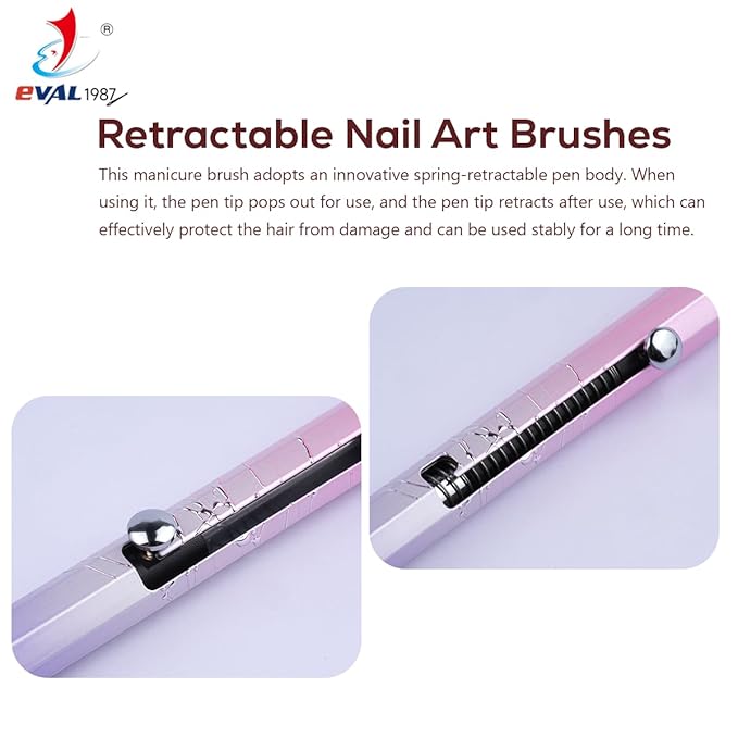 Nail Art Brushes Set, YIHUALE Push Contact Builder Nail Extension Gel Brush, Gel Polish Art Design Pen Painting Tools, Nail Art Liner Brush and Dotting Pen for Salon, DIY (Pink+purple, 2+3PCS)
