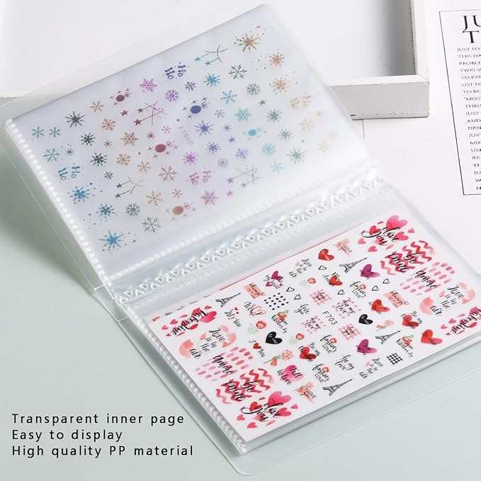 1Pcs 40 Slots Transparent Stickers Storage Book, Nail Sticker Organizer for Decals Collecting, Empty Display Book Collecting Holder Binder Case, Sticker Storage Album DIY Nail Art Tools