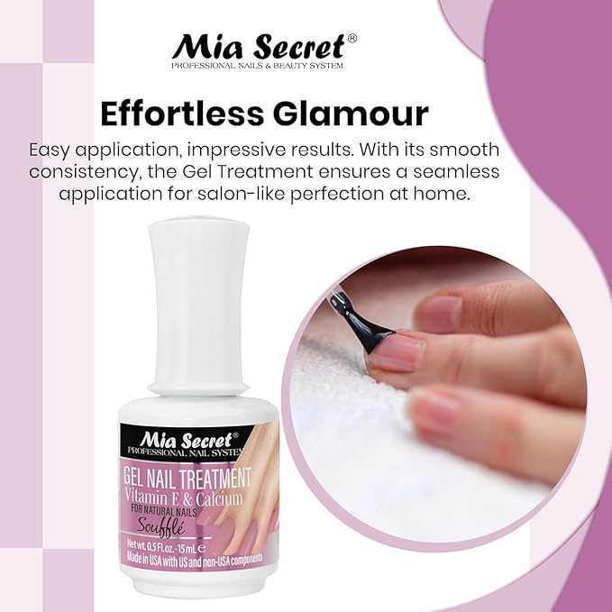 Mia Secret Gel Nail Treatment with Vitamin E and Calcium, 15ml - Nail Polish with Vitamin E and Calcium - Nail Repair and Strengthening Gel for Nails (Souffé)
