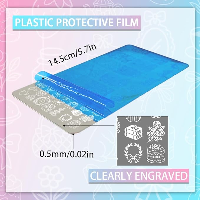 PH PandaHall 2pcs Cute Animals Nail Stamping Plates Bunny Cats Nail Art Templates Afternoon Tea Theme Dessert Cake Manicure Art Stencils for Manicures Salon Print Decoration