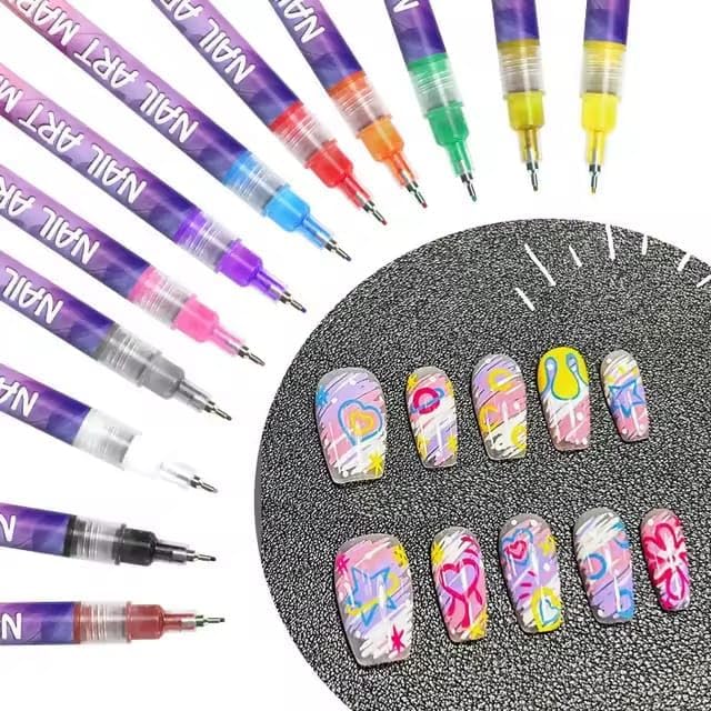 12 Colors Nail Art Pens Set, Fine Tip Nail Art Markers & Nail Polish Pens for DIY Nail Art, Manicure Design, Home & Salon Nail Kit Accessories