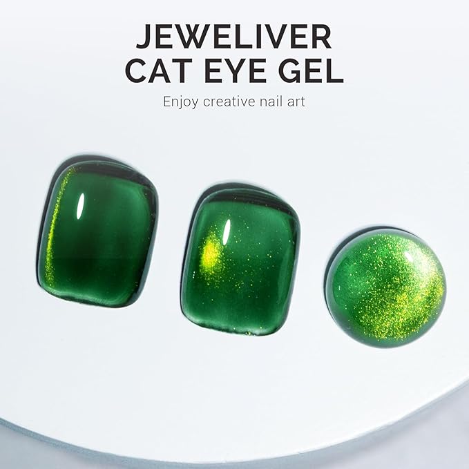 MelodySusie Jeweliver Cat Eye Gel Nail Polish, 0.5 Fl Oz Dark Green Glitter Holographic Magnetic Nail Polish with Magnet, UV Nail Polish for Nail Art Manicure Salon DIY at Home C3108