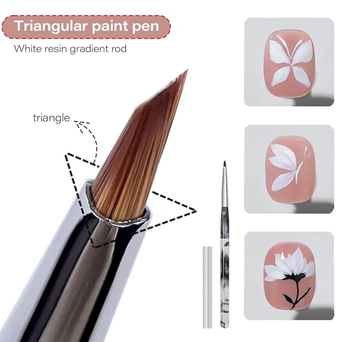WOKOTO 1 Pcs Triangular Pyramid Nail Brush For Acrylic Nails, Black White Gradient Acrylic Brushes For Nails Art Triangle Brushes Painting Nails Polish Brushes Detail Liner Nail Painting Brushes