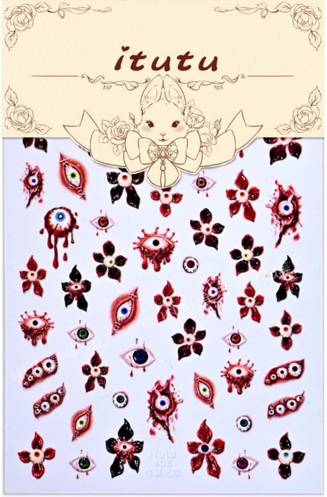 1 Sheet Halloween Nail Stickers 3D Self Adhesive Flower Eyes Nail Art Stickers 5D Embossed Devil's Flower Nail Decals Glossy Red Black Nail Design Holiday Nail Art Supplies for Women Girls