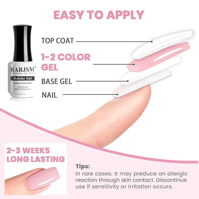 RARJSM Blush Pink Rubber Base Gel Nail Polish Nude Skin Tone Rubber Base Gel for Nails Natural Nude Color French Manicure Brush on Extend Buildergel Soak Off Curing Requires 15ml Salon Home DIY Use
