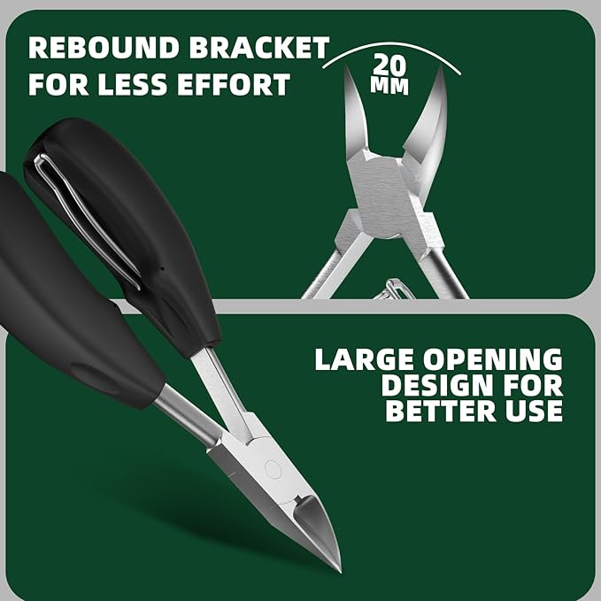 Toenail Clippers for Thick Toenails for Seniors, Heavy Duty Wide Jaw Large Toe Nail Clippers for Thick Nails for Men, Angled Head & 45° Sharp Slanted Ingrown Toenail Clippers Set Black
