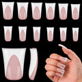 outopen 120pcs Duck Nail Tips Short Cream Pink French Duck Tips Full Cover Fan Flare Duck Tips for Wide Press on Nail Crystal Duck Feet Nail Tips for Polygel Acrylic Extension, 12 Sizes