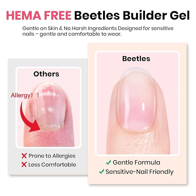 Beetles Builder Gel HEMA Free-Pristine Grace 0.5 oz 8 in 1 Nail Thickening Strengthening Building Apex for Beginner DIY Salon at Home, Jelly Pink Builder Valentines Nail Gel, UV & LED Lamp Cured