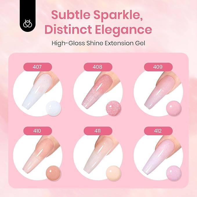 Beetles Poly Nail Gel Set - 6 Colors Nude Pink Glitter Poly Extension Gel, Strong Builder Enhancement for Salon Manicure DIY Home, Long Lasting, Gift for Women Girls, UV & LED Needed