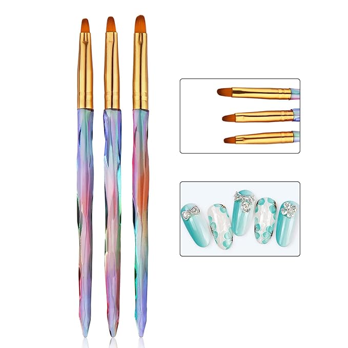 SILPECWEE 3Pcs Nail Art Clean Up Brush, Acrylic Nail Art Brushes, Nail Design Brush Nail Painting Pen Manicure Brush for Dipping Powder, Cleaner, Remove Polish, Builder UV Gel, Makeup