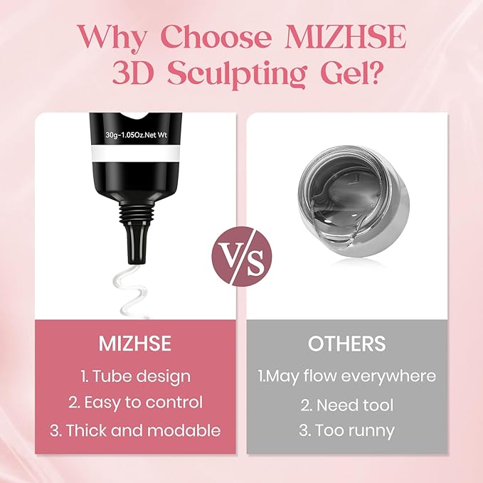 MIZHSE 3D Nail Gel 30G Clear 3D Nail Art 3D Sculpting Gel with Chrome Powder for Nail Art Design Molding Gel for Nails No Wipe Supply U V LED Gels Polish for Nails Sculpture Home DIY